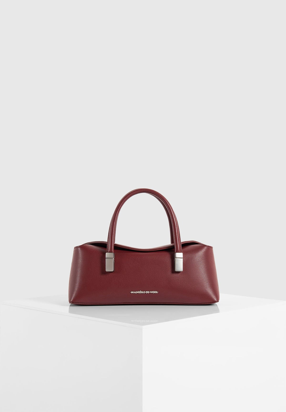 Annelise - Pebbled Leather Baguette Bag - Wine Red