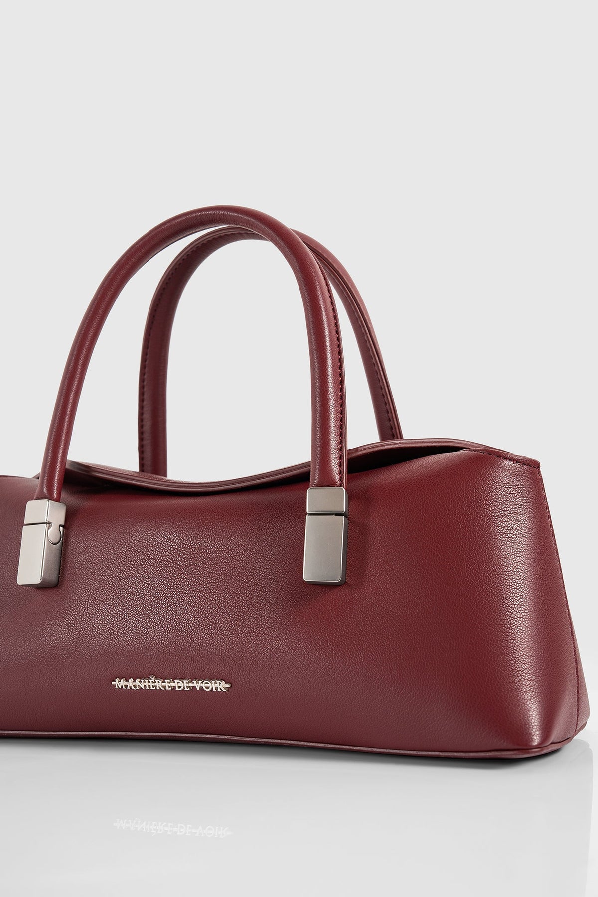 Annelise - Pebbled Leather Baguette Bag - Wine Red