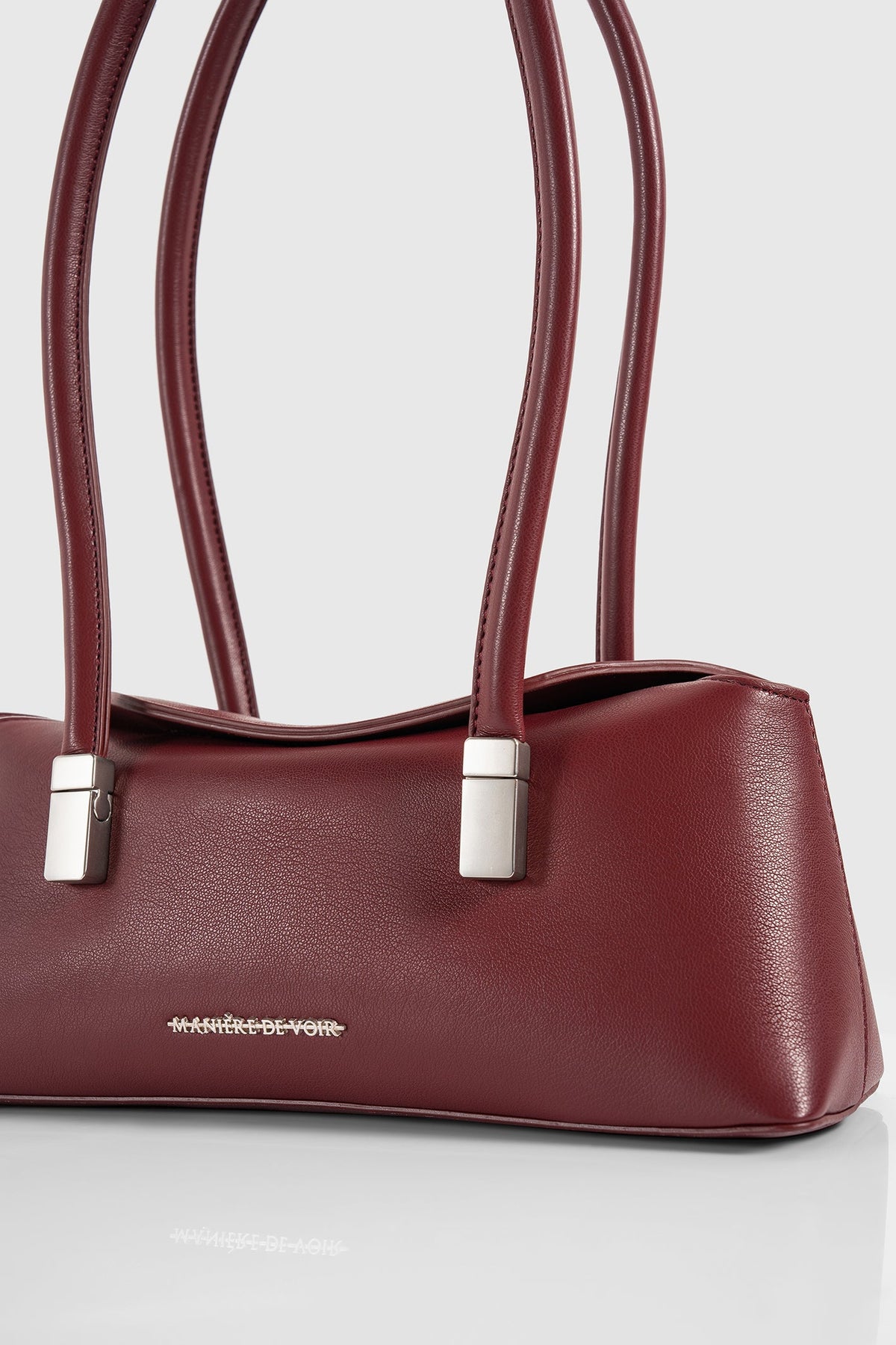 Annelise - Pebbled Leather Baguette Bag - Wine Red