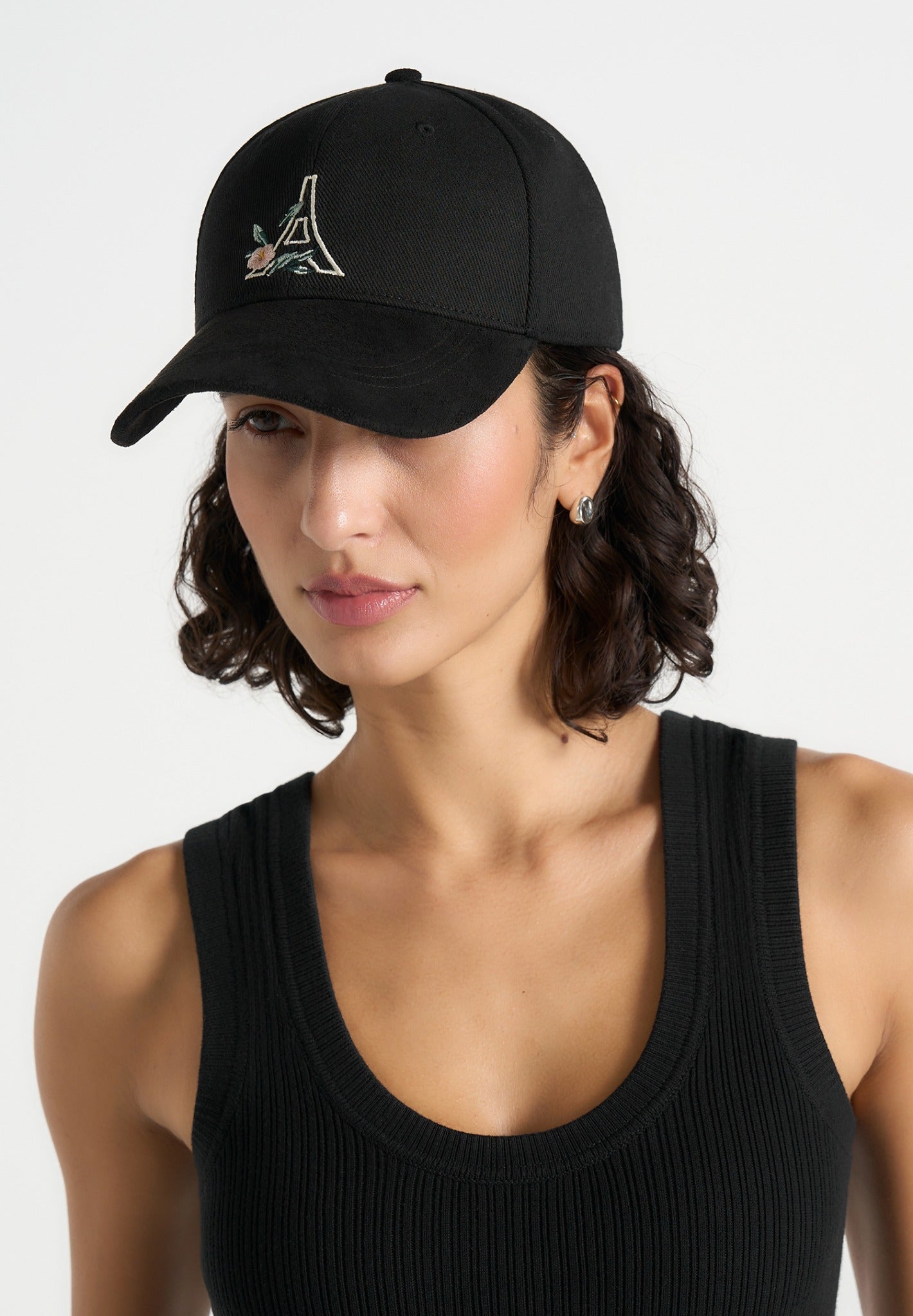 Floral Eiffel Suede Contrast Cap - Black