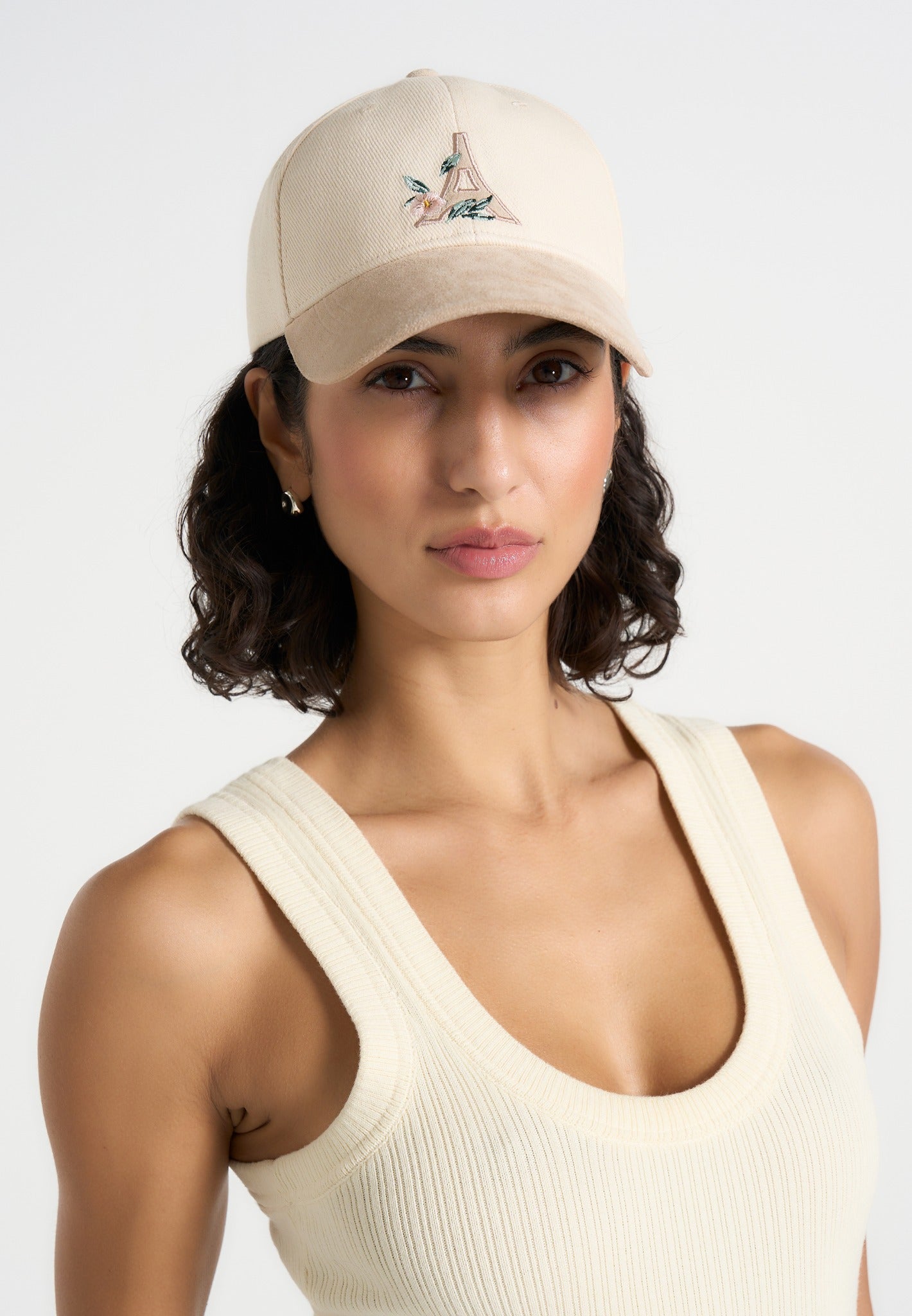 Floral Eiffel Suede Contrast Cap - Beige