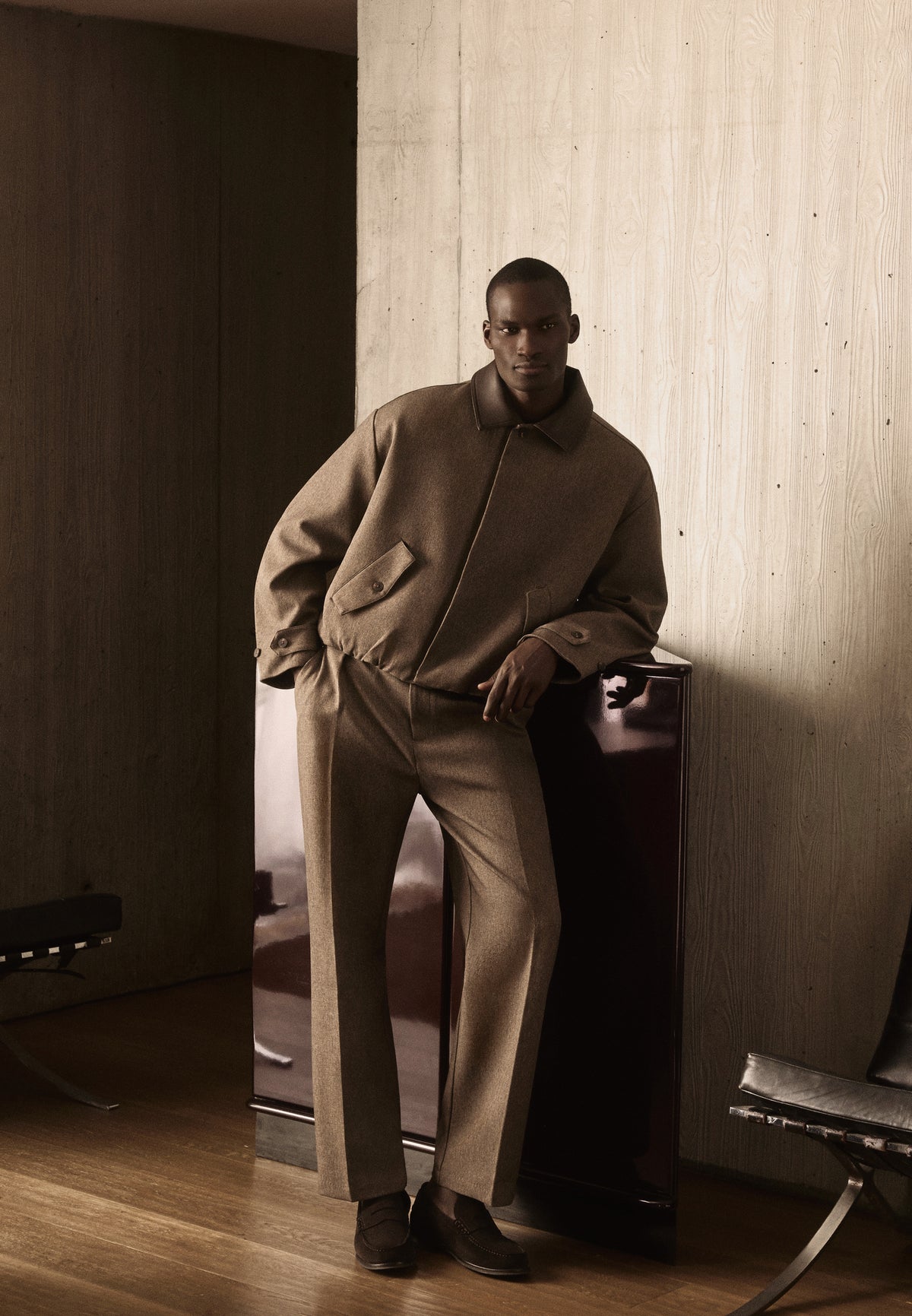 Cameron - Unisex Oversized Textured Tailored Bomber Jacket - Taupe