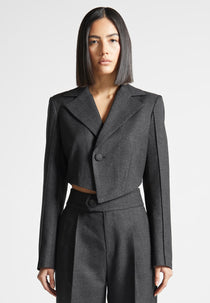 Dina - Asymmetric Tailored Cropped Blazer - Dark Grey