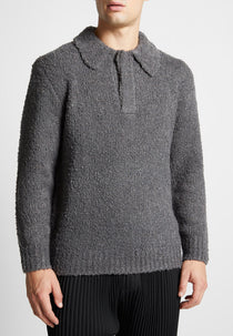 Boucle Knit Polo Jumper - Grey