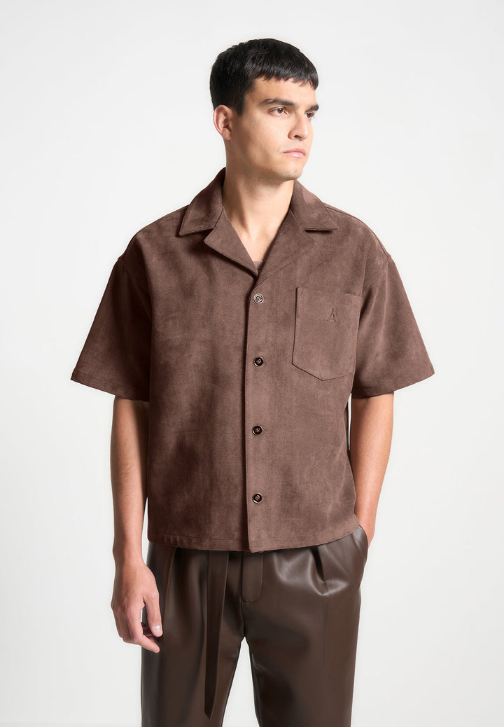 Boxy Suede Shirt - Brown