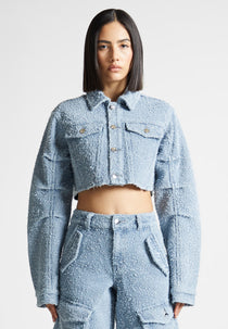 Catherine - Cropped Boucle Denim Jacket - Mid Blue