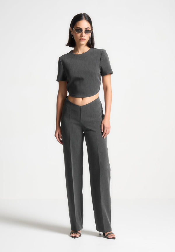 Curved Waist Tailored Trousers - Dark Grey