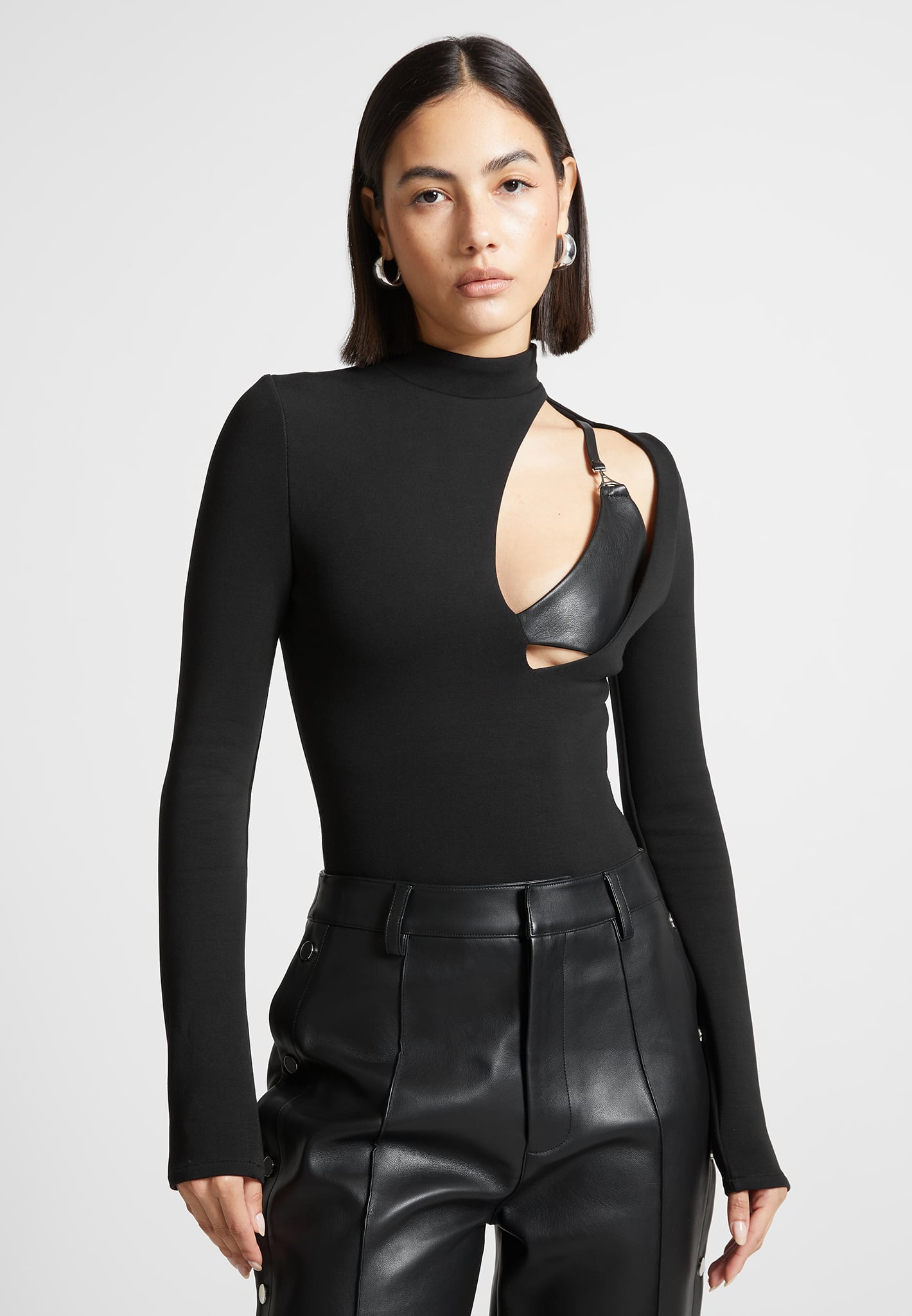 Cut Out Bralette Detail Bodysuit - Black