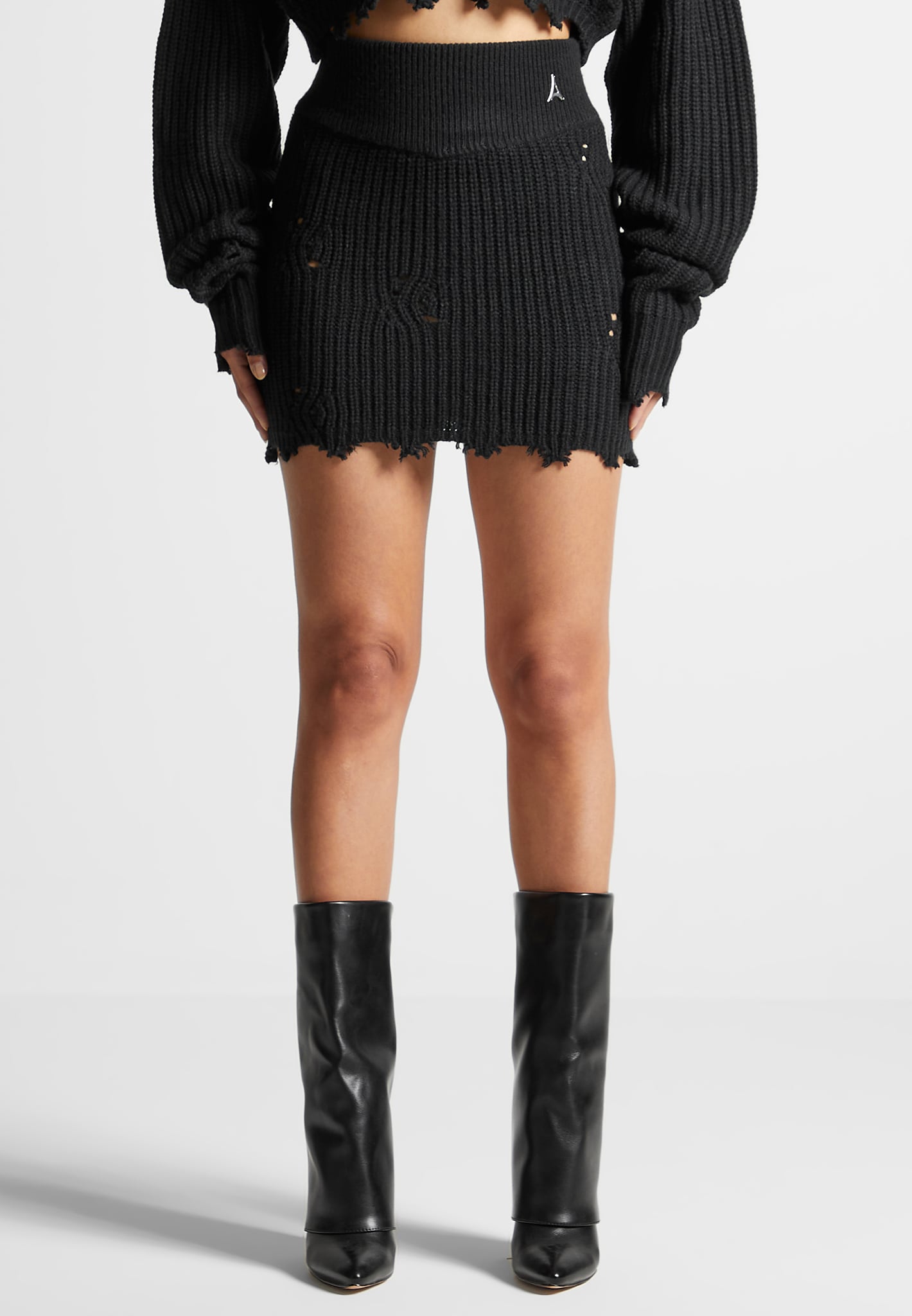 distressed-knit-mini-skirt-black