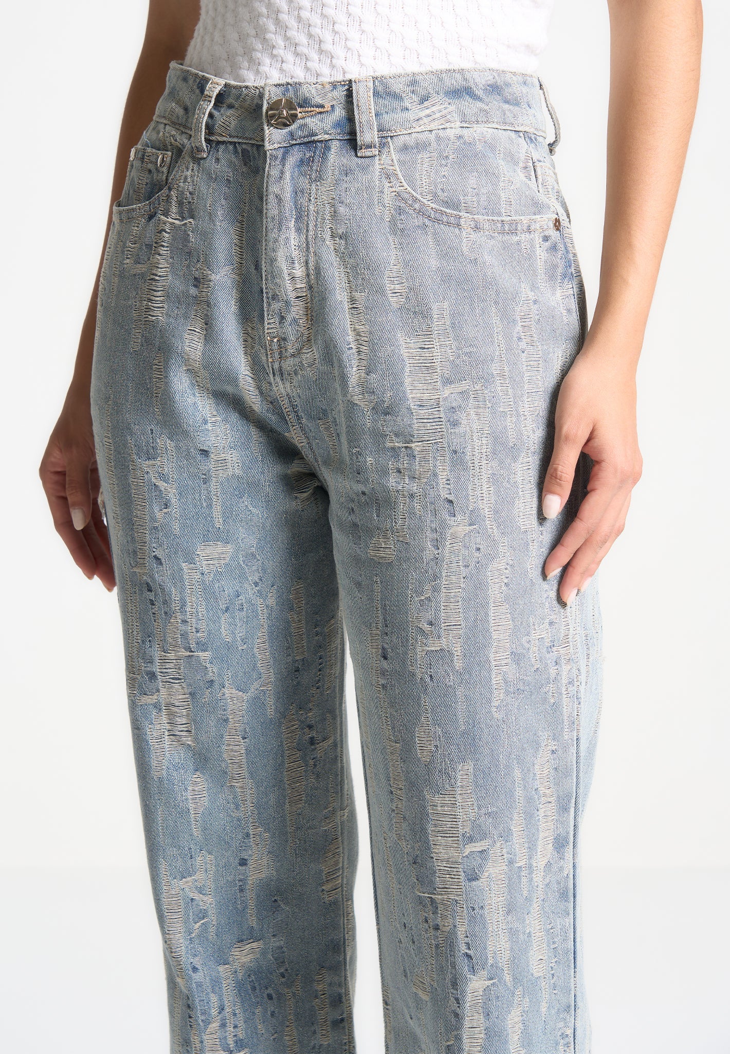 High waisted distressed boyfriend jeans best sale