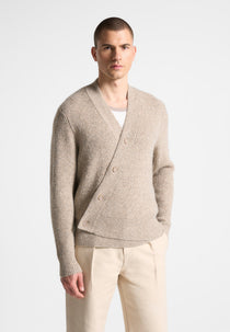 Double Breasted Brushed Knit Cardigan - Taupe