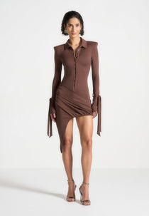 Diane - Draped Asymmetric Mini Dress - Brown