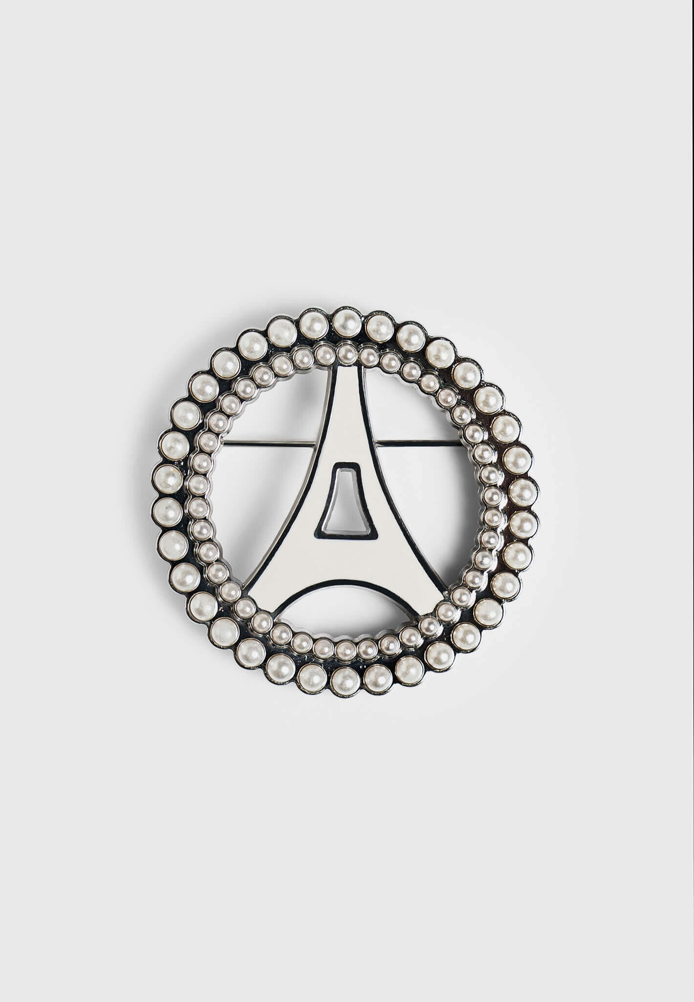 Pearl Embellished Eiffel Brooch - Silver