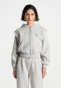 Louna - Wide Shoulder Zip Through Hoodie - Grey
