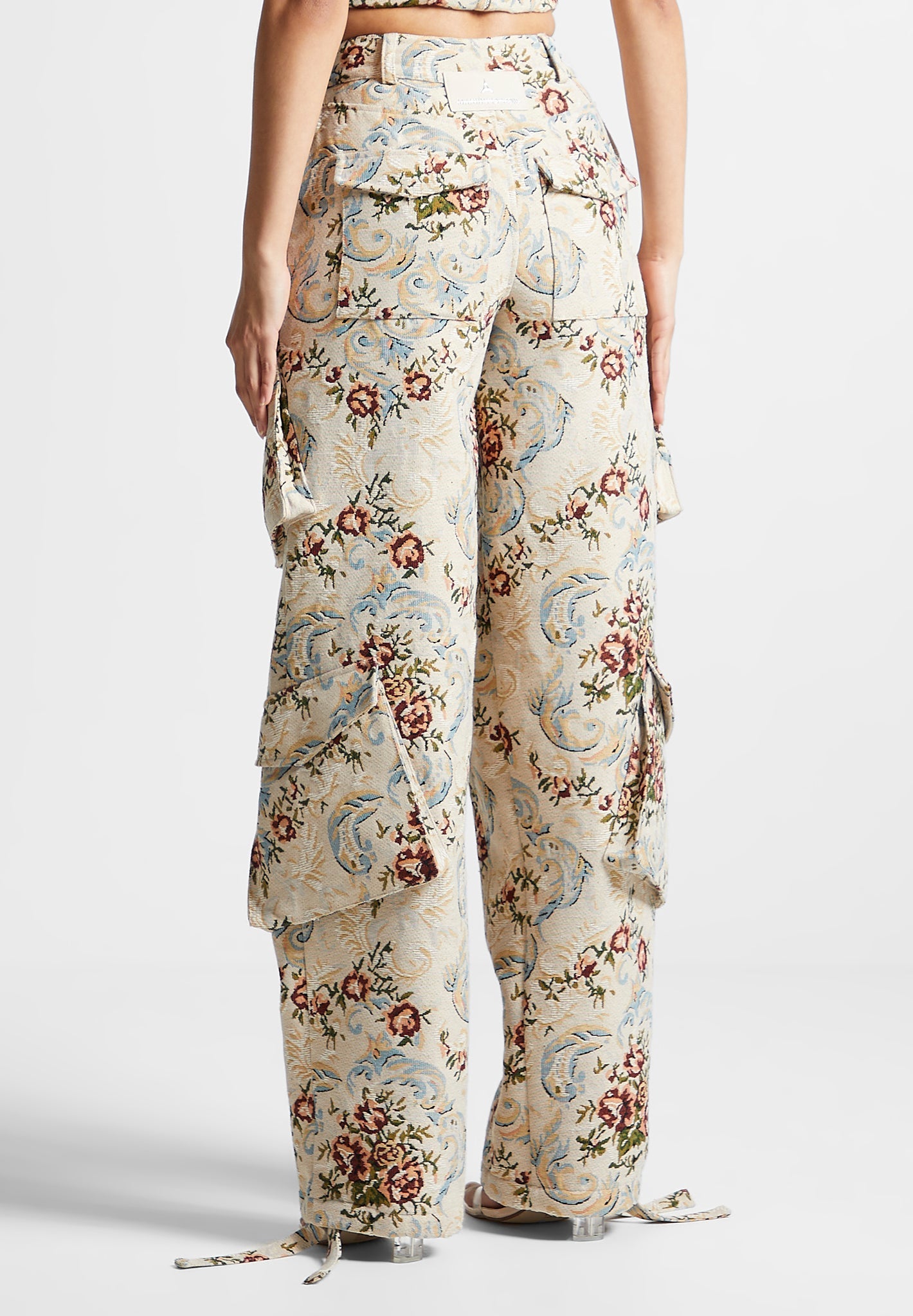 floral-jacquard-high-waisted-cargo-pants-beige