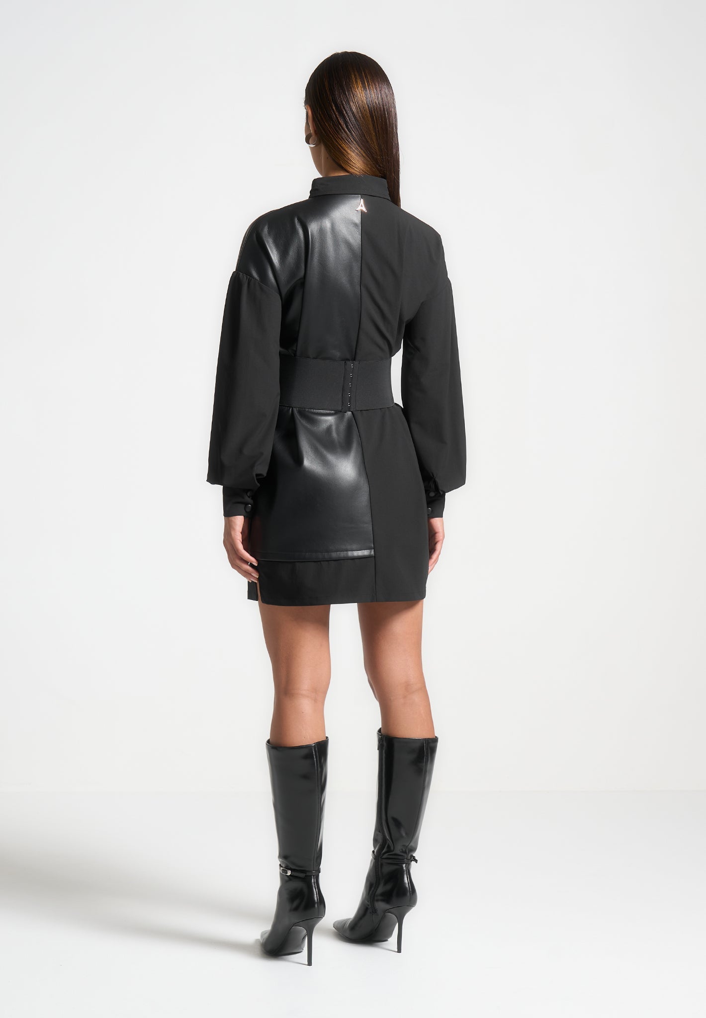 half-vegan-leather-shirt-dress-black-1