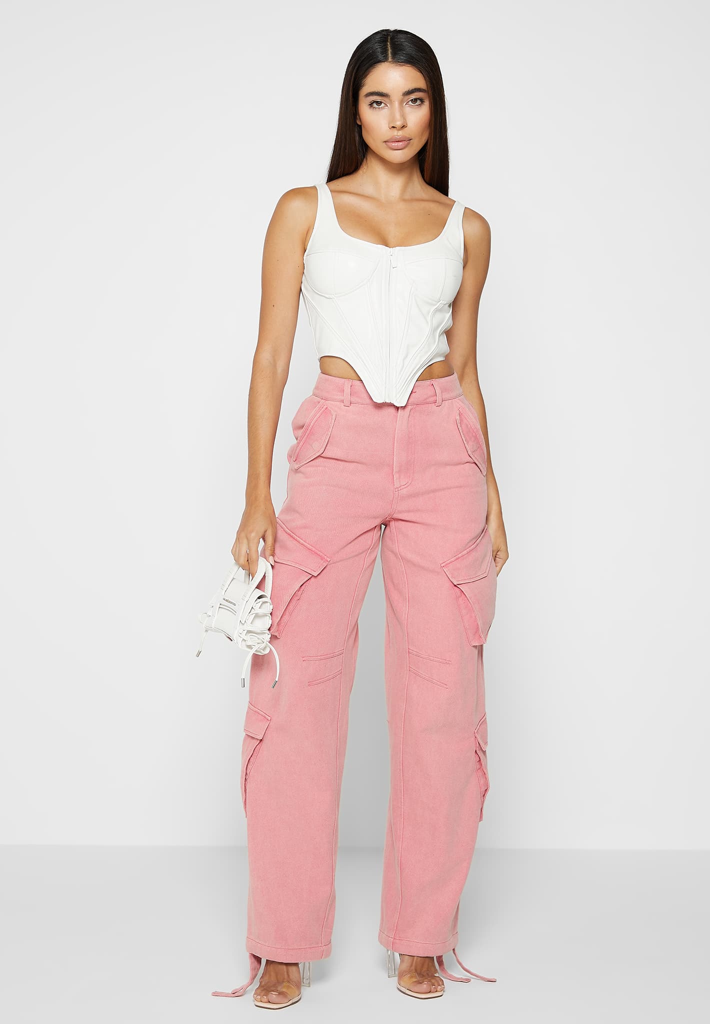 Cargo Pants - High Waisted - Full Length - Pink  High waisted cargo pants, Cargo  pants, High waisted