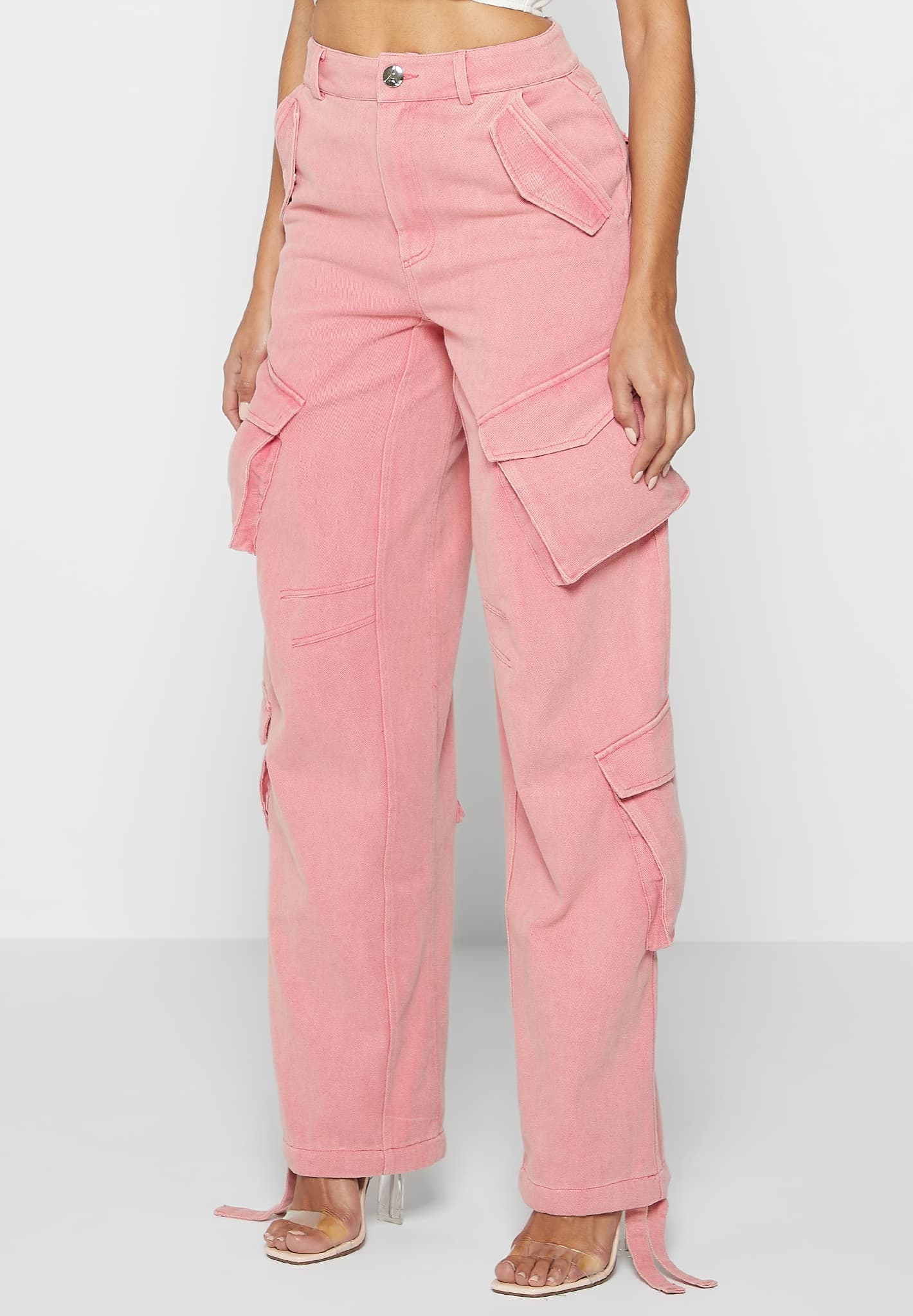 Cargo Pants - High Waisted - Full Length - Pink