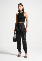 high-waisted-satin-cargo-trousers-black