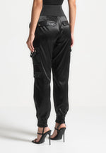 high-waisted-satin-cargo-trousers-black