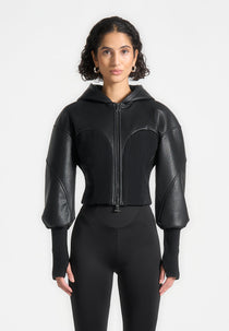 Amani - Hooded Pebbled Leather Contour Jacket - Black
