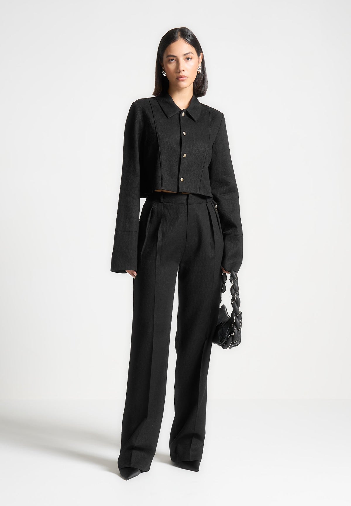 Julie - Linen Twin Pleat Pants - Black