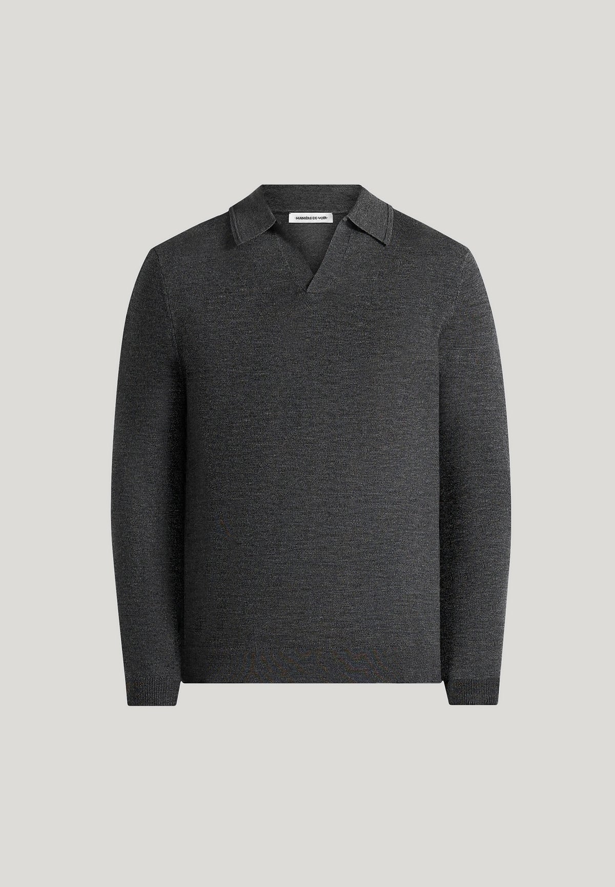 Lois - Merino Wool Long Sleeve Revere Polo Shirt - Grey