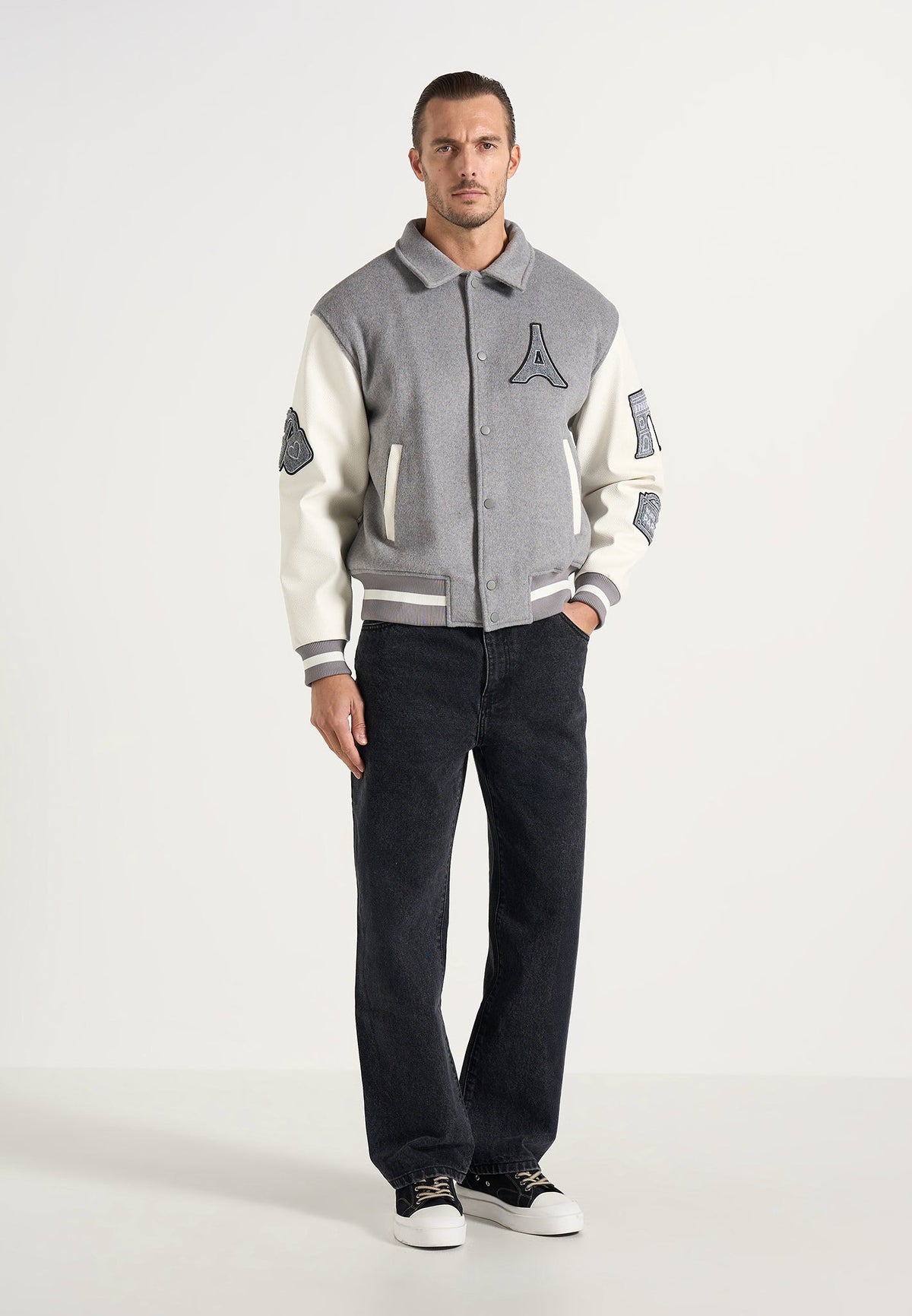 Mona Lisa - Wool-Blend Varsity Jacket - Grey
