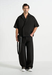 Abel - Boxy Twill Double Breasted Shirt - Black