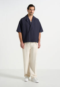 Abel - Boxy Pinstripe Double Breasted Shirt - Navy