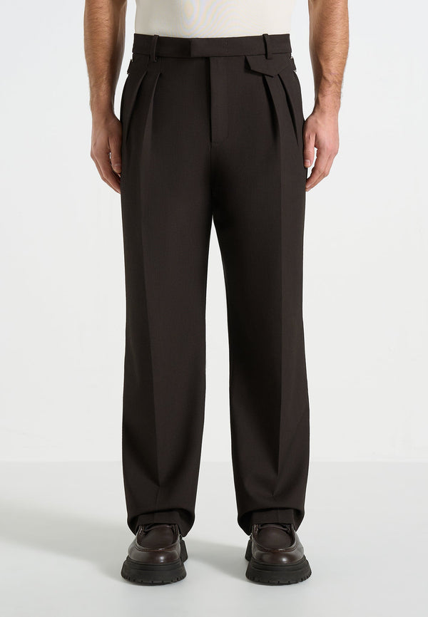 Pierre - Relaxed Fit Pleated Tailored Pants - Dark Brown
