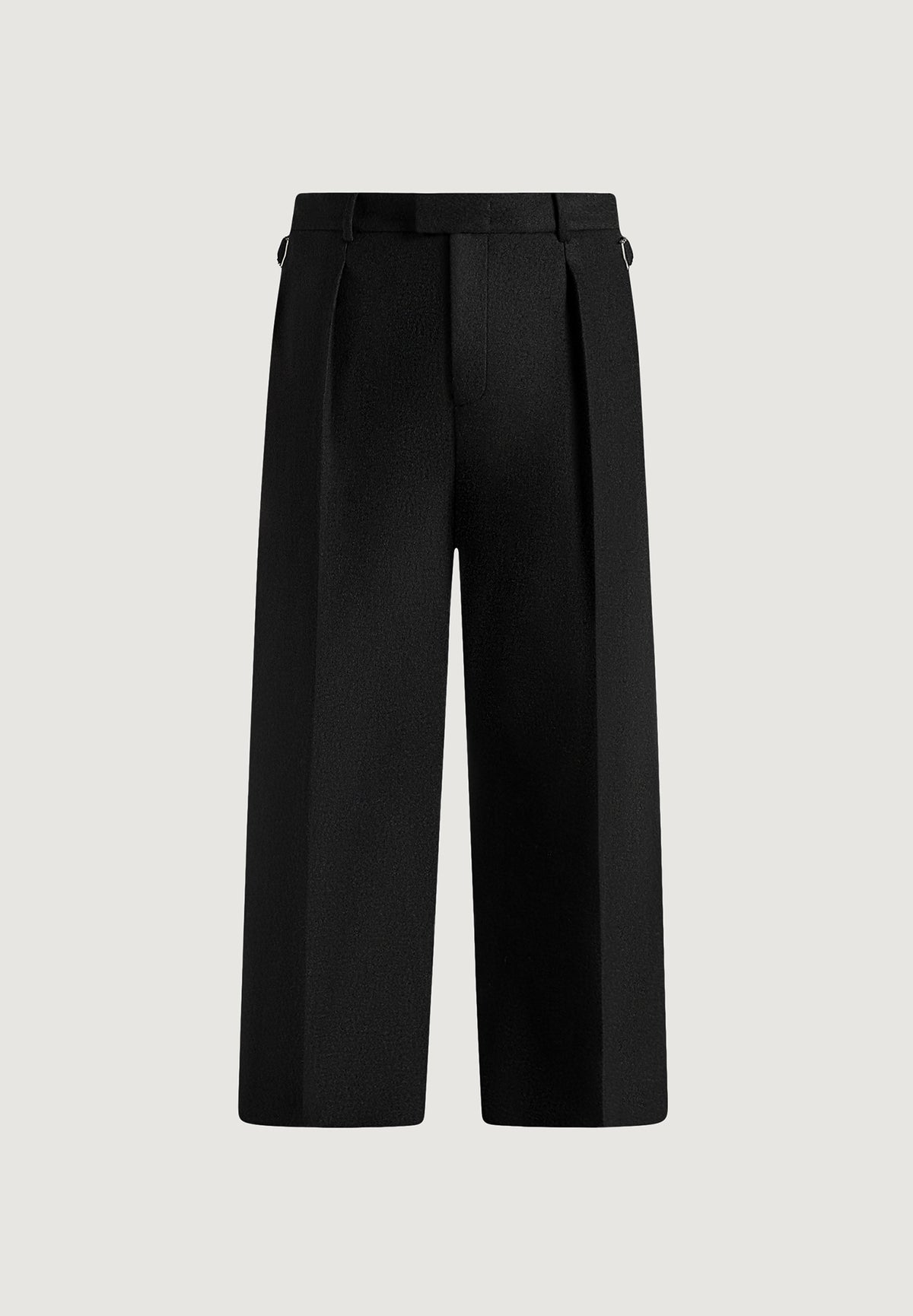 Dorian - Herringbone Brushed Wool Pleated Pants - Black