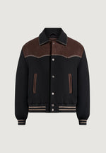 Suede and Wool-Blend Whipstitch Varsity Jacket - Black/Brown