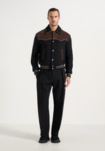 Suede and Wool-Blend Whipstitch Varsity Jacket - Black/Brown