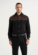 Suede and Wool-Blend Whipstitch Varsity Jacket - Black/Brown