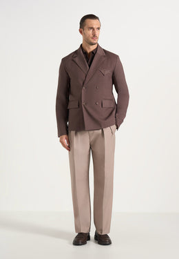 Didier - Double Breasted Twill Suit Blazer - Brown