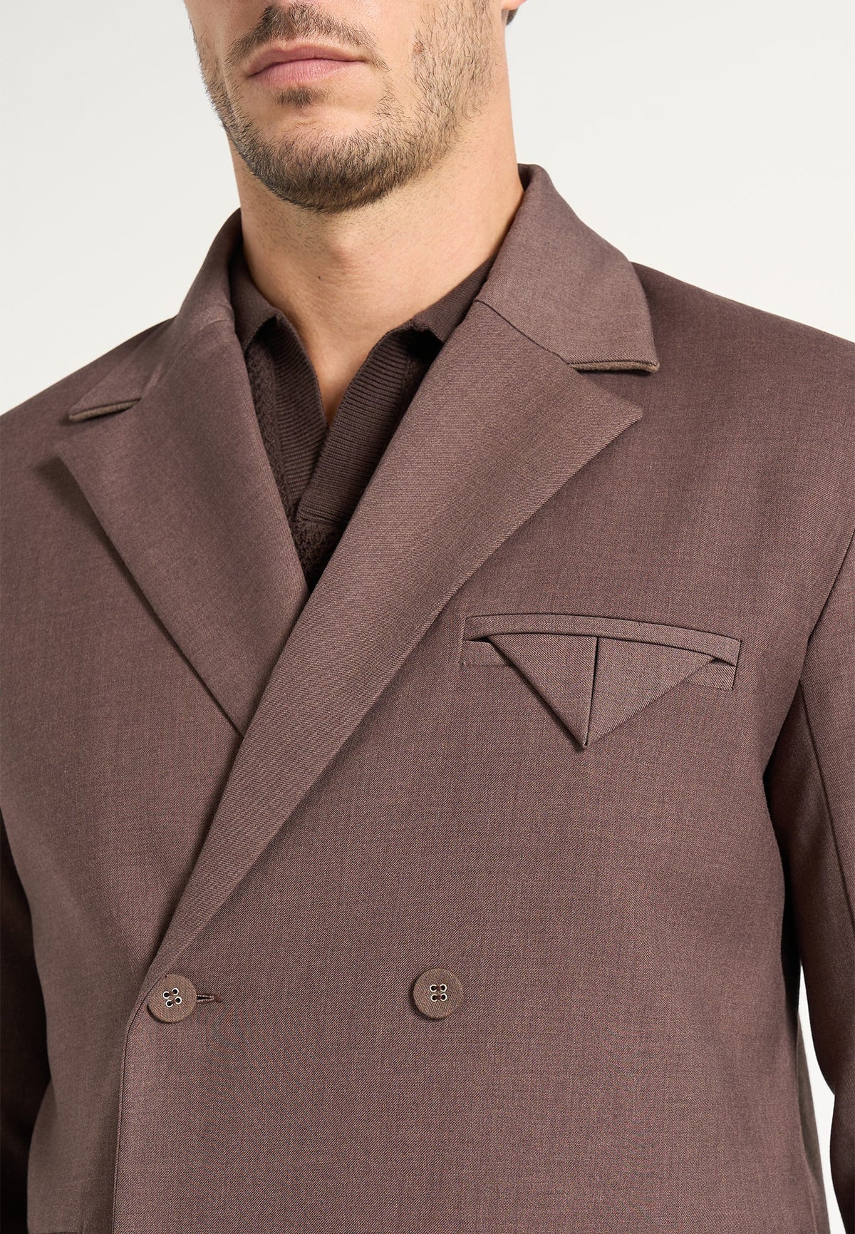 Didier - Double Breasted Twill Suit Blazer - Brown