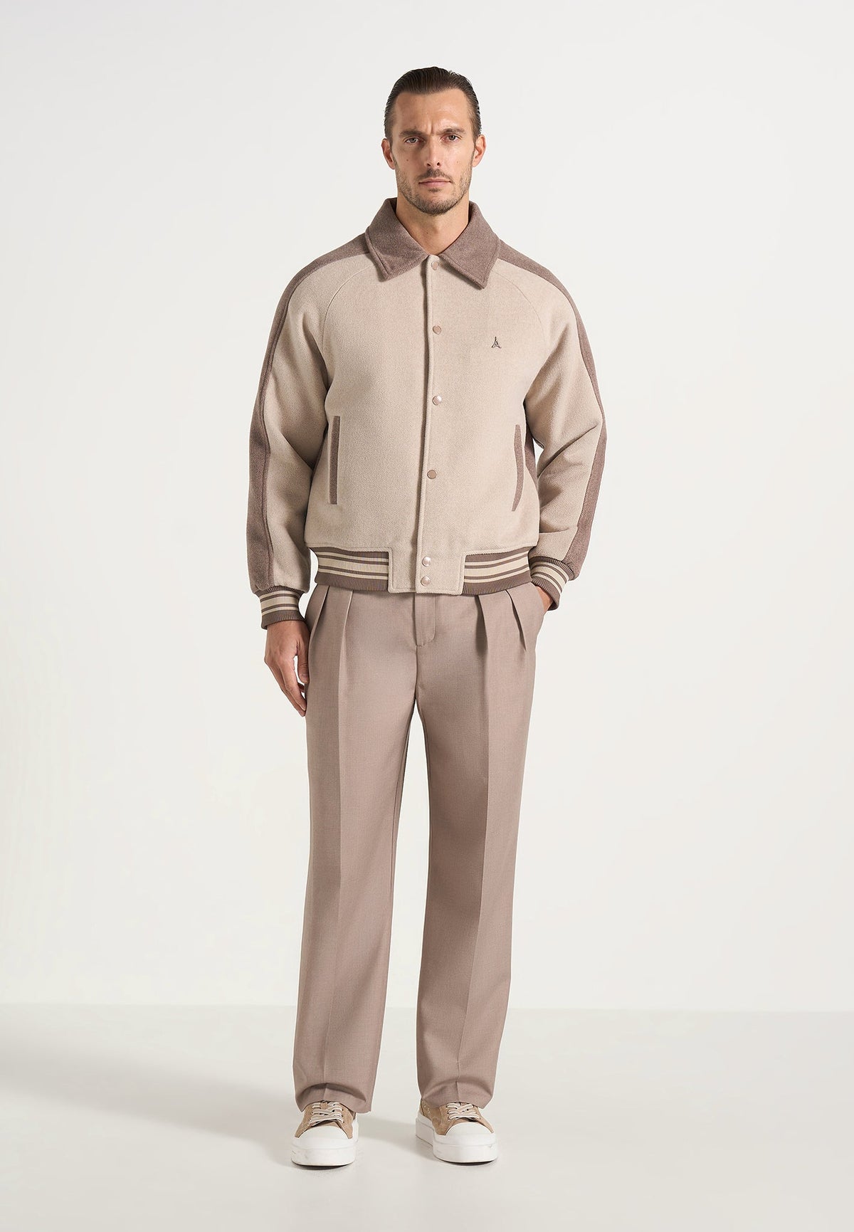 Andre - Contrast Wool-Blend Varsity Jacket - Beige