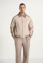 Andre - Contrast Wool-Blend Varsity Jacket - Beige