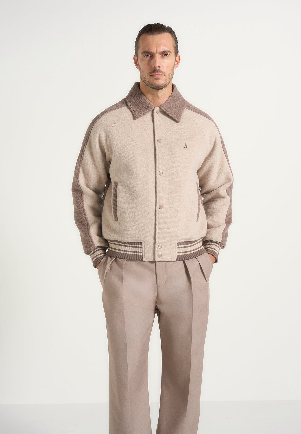 Andre - Contrast Wool-Blend Varsity Jacket - Beige