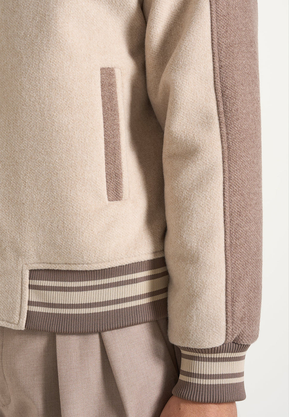 Andre - Contrast Wool-Blend Varsity Jacket - Beige