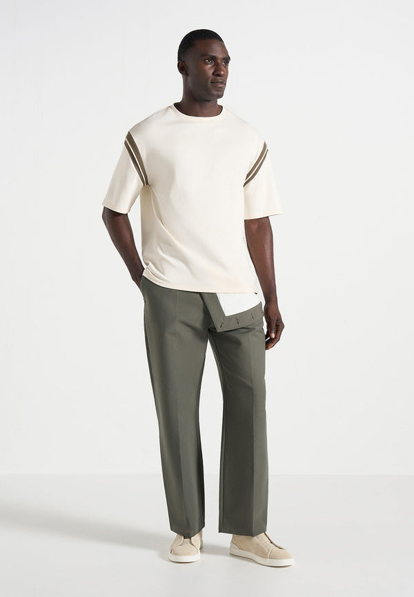 Georges - Varsity Cotton T-Shirt - Cream/Olive