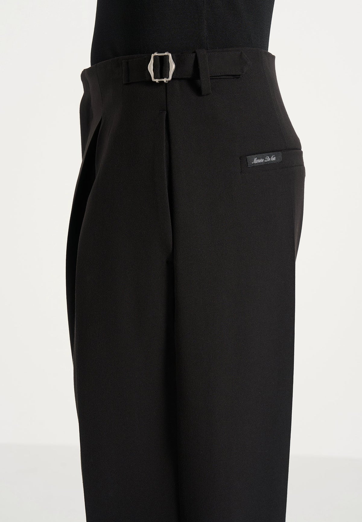 Lior - Box Pleat Wide Leg Wool-Blend Pants - Black
