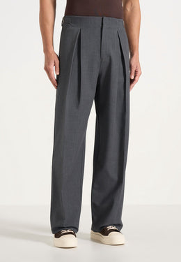 Lior - Box Pleat Wide Leg Wool-Blend Pants - Grey