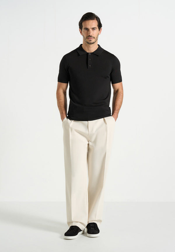 Bryn - Luxe Knitted Polo Top - Black