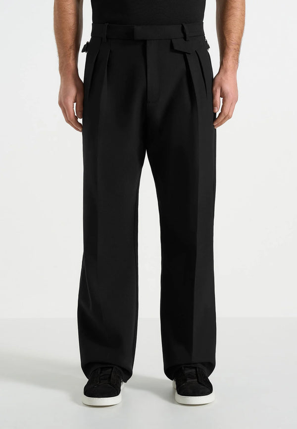 Pierre - Relaxed Fit Pleated Tailored Trousers - Black