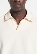 Lenny - Boxy Polo Shirt With Whipstitch Detail - Cream