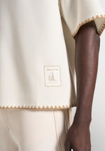 Lenny - Boxy Polo Shirt With Whipstitch Detail - Cream