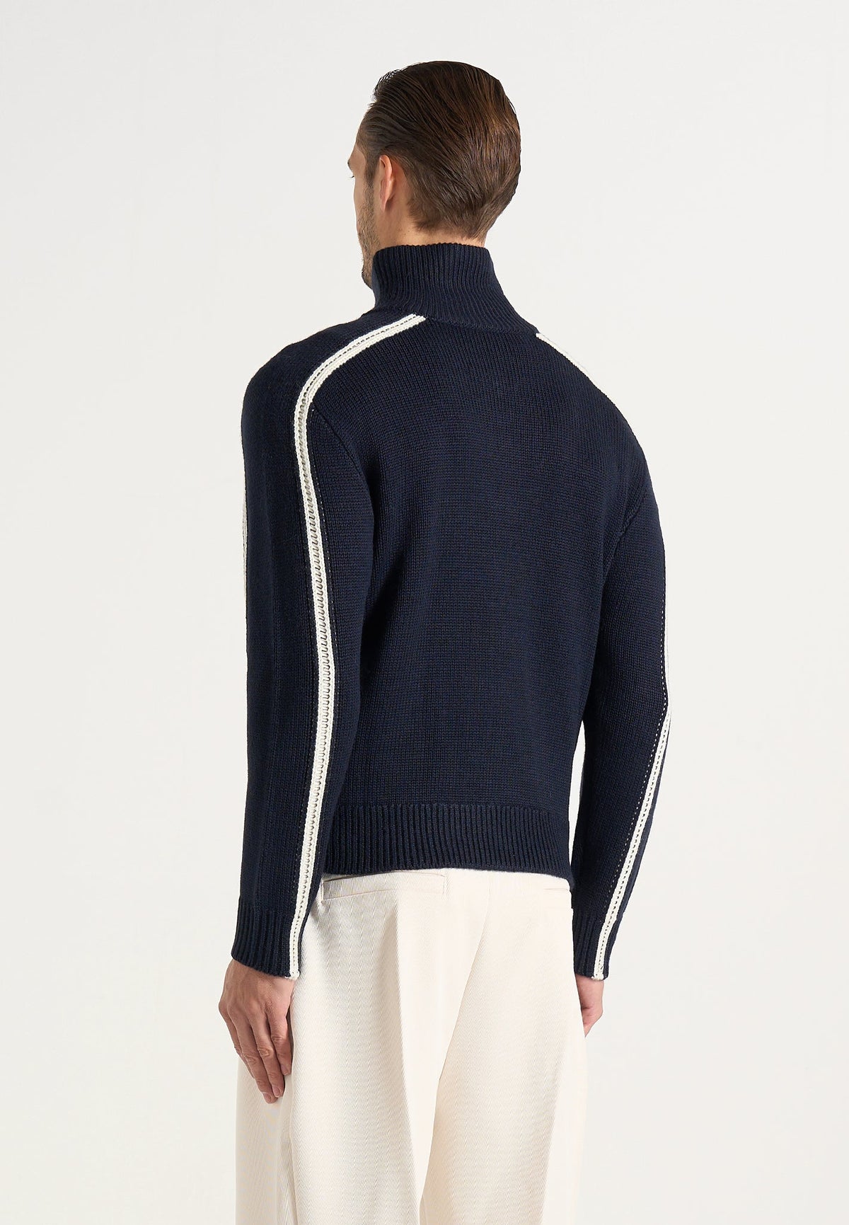Malo - Contrast Piped Wool-Blend Zip-Through Cardigan - Navy