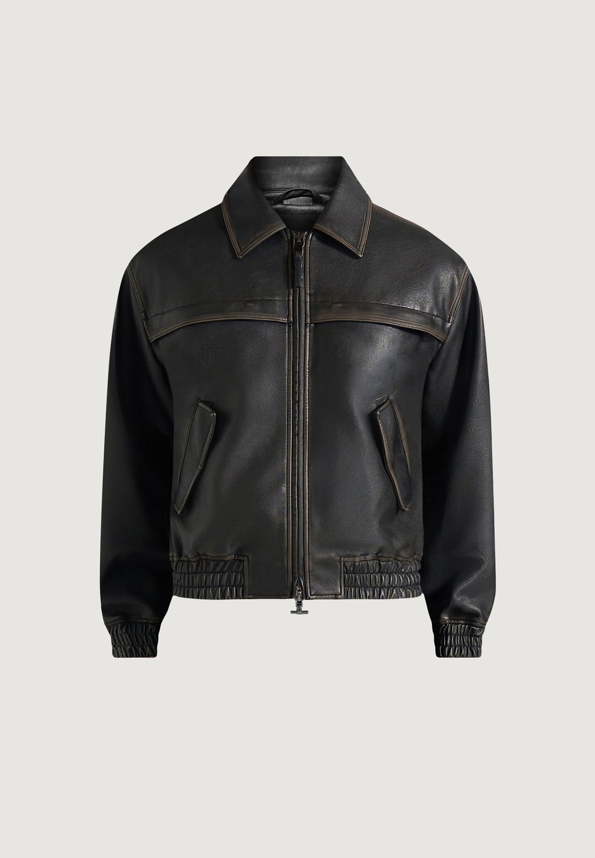Clint - Vintage Leather Bomber Jacket - Black